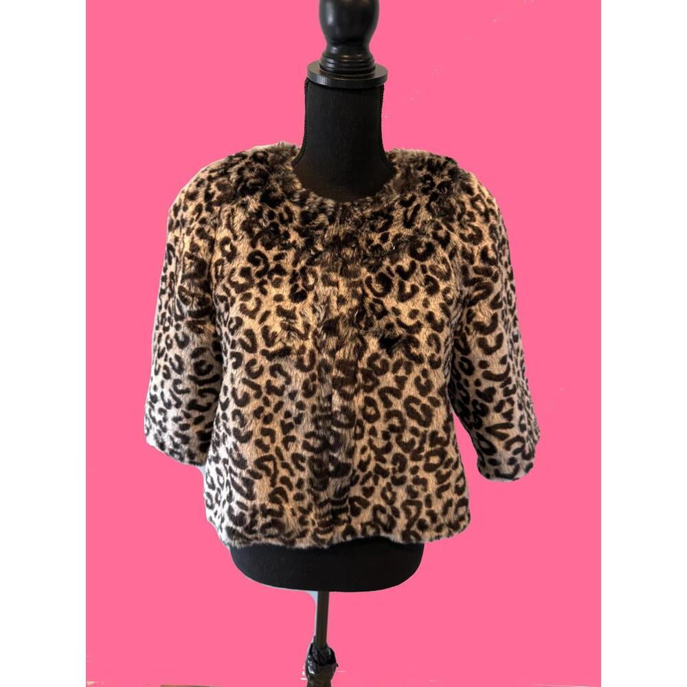 Snow Leopard Print Cropped Faux Fur Jacket